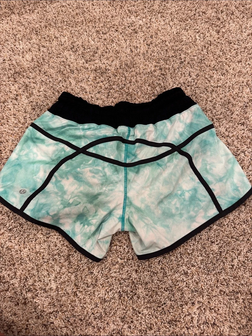 lululemon athletica Teal Tie-Dye Athletic Shorts with Black Trim